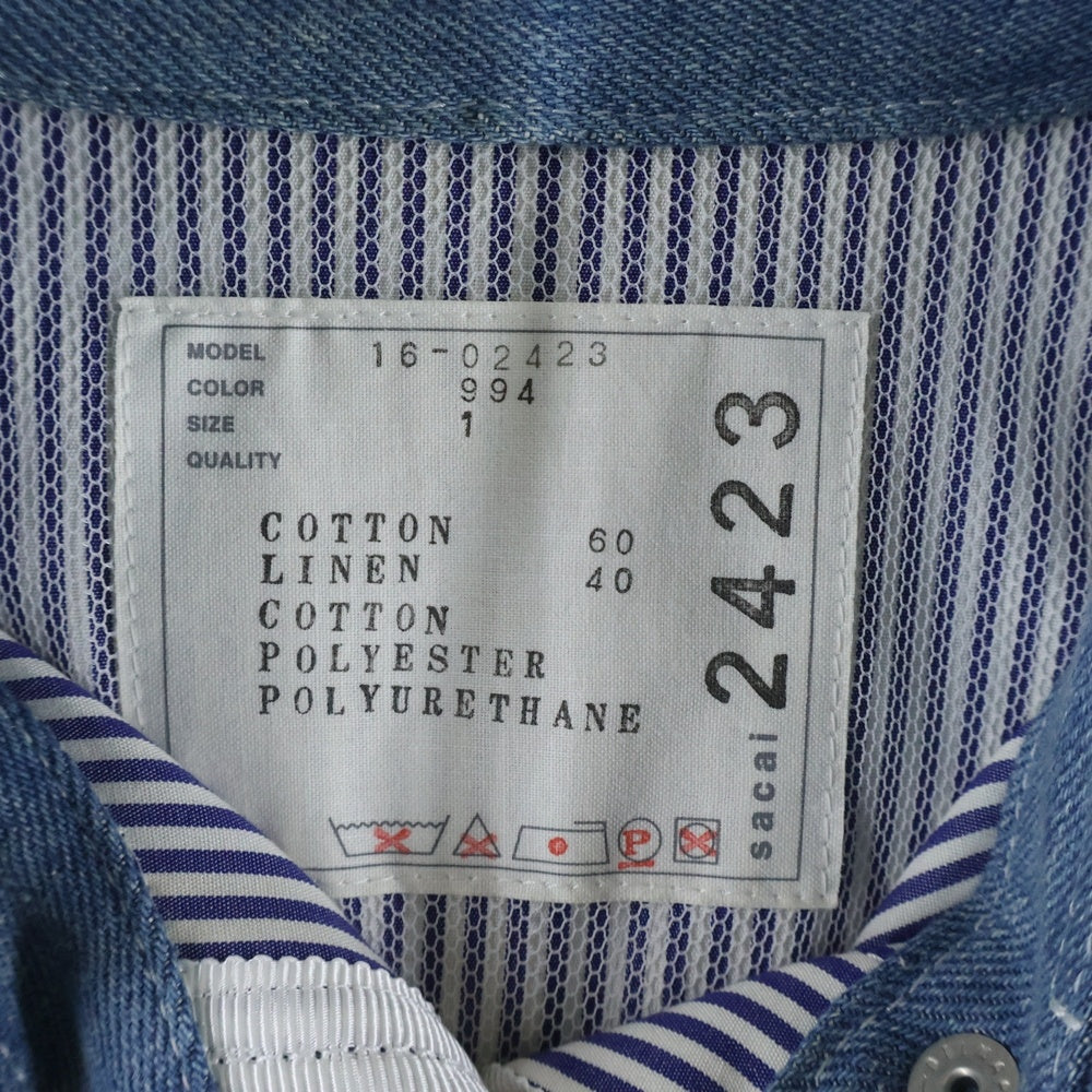 Sacai(サカイ) 16SS ドッキング デニム ウェスタン長袖シャツ ブルー レディース 16-02423