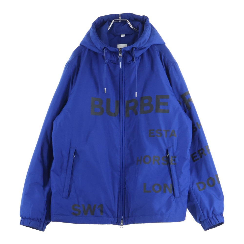 BURBERRY(バーバリー) 総柄 ロゴプリント ジップアップ フーデッド ナイロンジャケット ブルー 8058420