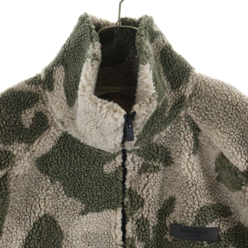 FEAR OF GOD ESSENTIALS(フィアオブゴッド エッセンシャルズ) FLEESE JACKET カモ柄ジップアップボアフリースジャケット カーキ/アイボリー