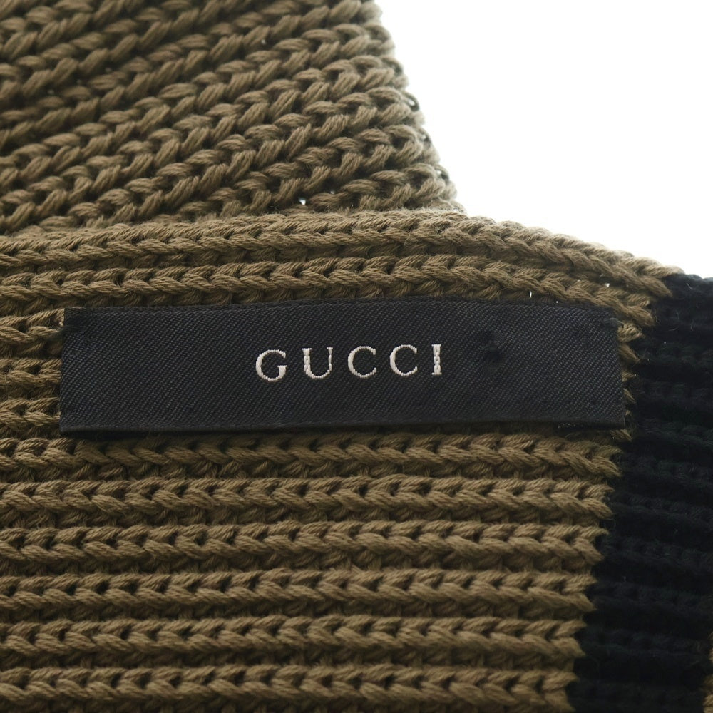 GUCCI(グッチ) サイドボーダー リブ編みマフラー ブラウン