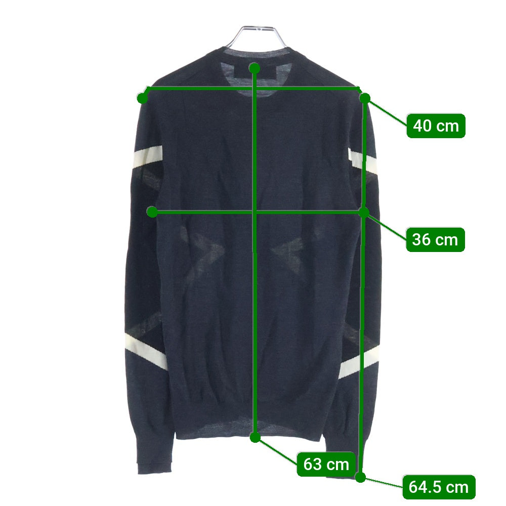 Neil Barrett(ニール バレット) 総柄 薄手ウール クルーネック長袖ニットセーター グレー PBMA253V-C1652