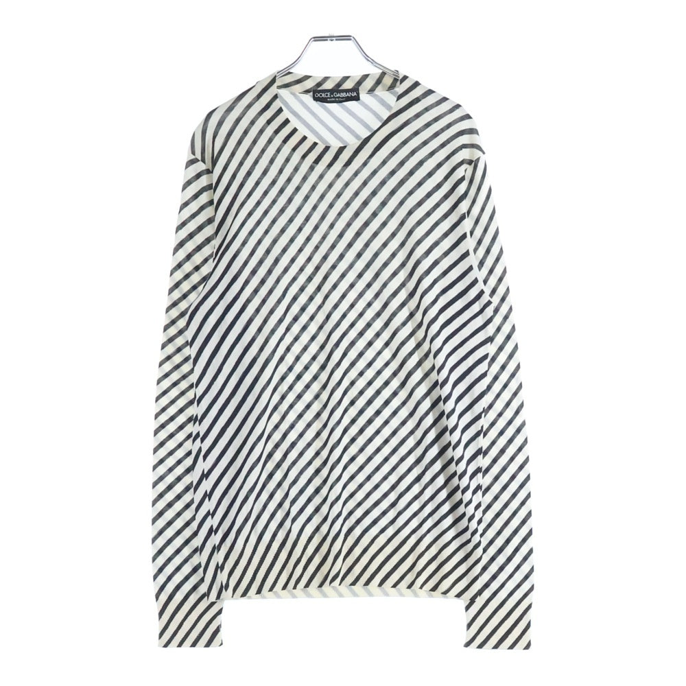 DOLCE & GABBANA(ドルチェアンドガッバーナ) 総柄ボーダー クルーネック長袖ニットセーター ホワイト/ブラック
