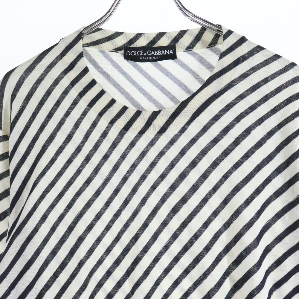 DOLCE & GABBANA(ドルチェアンドガッバーナ) 総柄ボーダー クルーネック長袖ニットセーター ホワイト/ブラック