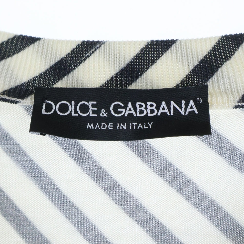 DOLCE & GABBANA(ドルチェアンドガッバーナ) 総柄ボーダー クルーネック長袖ニットセーター ホワイト/ブラック