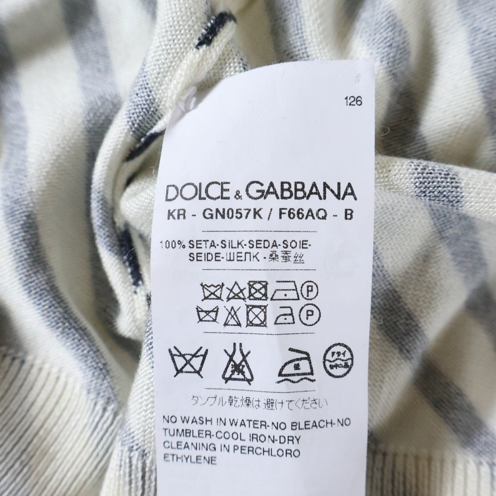 DOLCE & GABBANA(ドルチェアンドガッバーナ) 総柄ボーダー クルーネック長袖ニットセーター ホワイト/ブラック