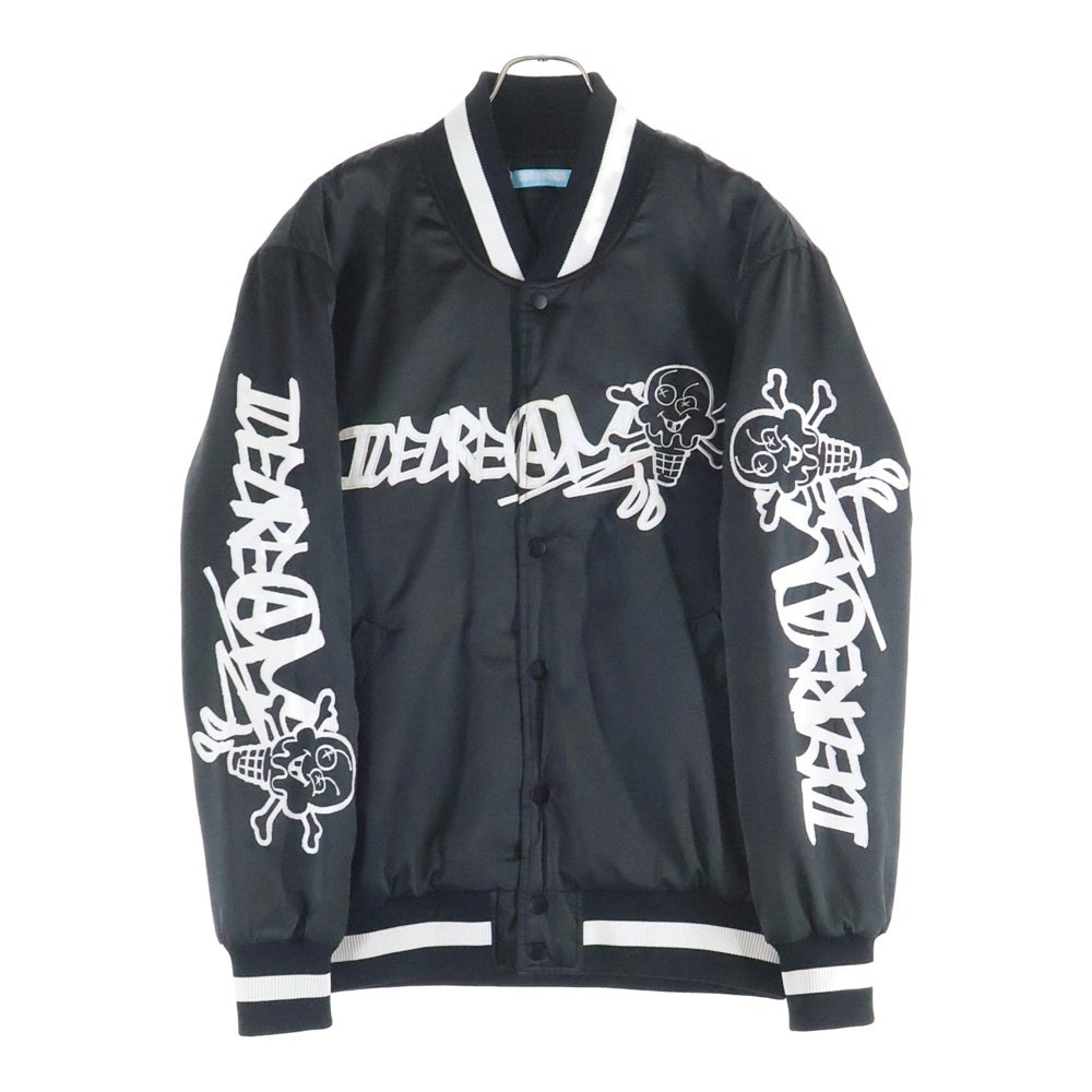 ICE CREAM(アイスクリーム) ×Jun Inagawa SATIN VARSITY JACKET 稲川淳 バックプリント サテンバーシティージャケット ブラック ICJP215SX001