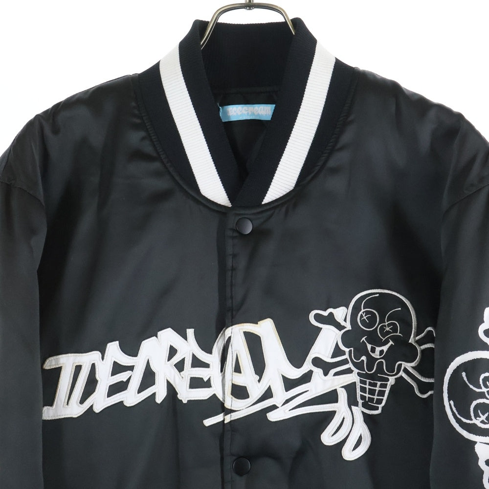 ICE CREAM(アイスクリーム) ×Jun Inagawa SATIN VARSITY JACKET 稲川淳 バックプリント サテンバーシティージャケット ブラック ICJP215SX001