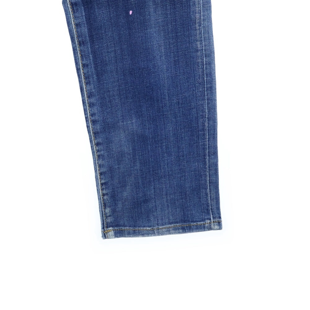 DSQUARED2(ディースクエアード) バックロゴスタッズ ボタンフライ ペインテッド ストレートダメージデニム インディゴ F3-452