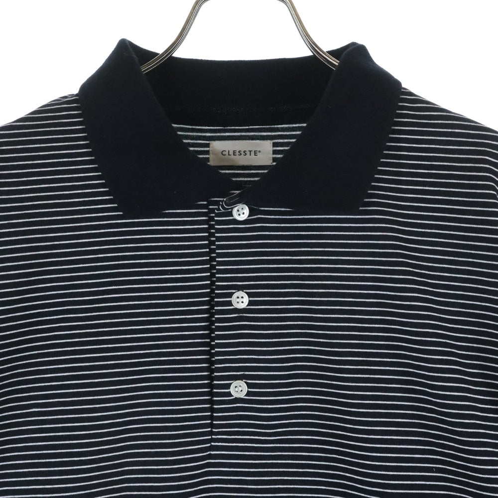 CLESSTE(クレスト) ストライプ柄 オーバーサイズ 長袖ポロシャツ ブラック CLE-TE-2404