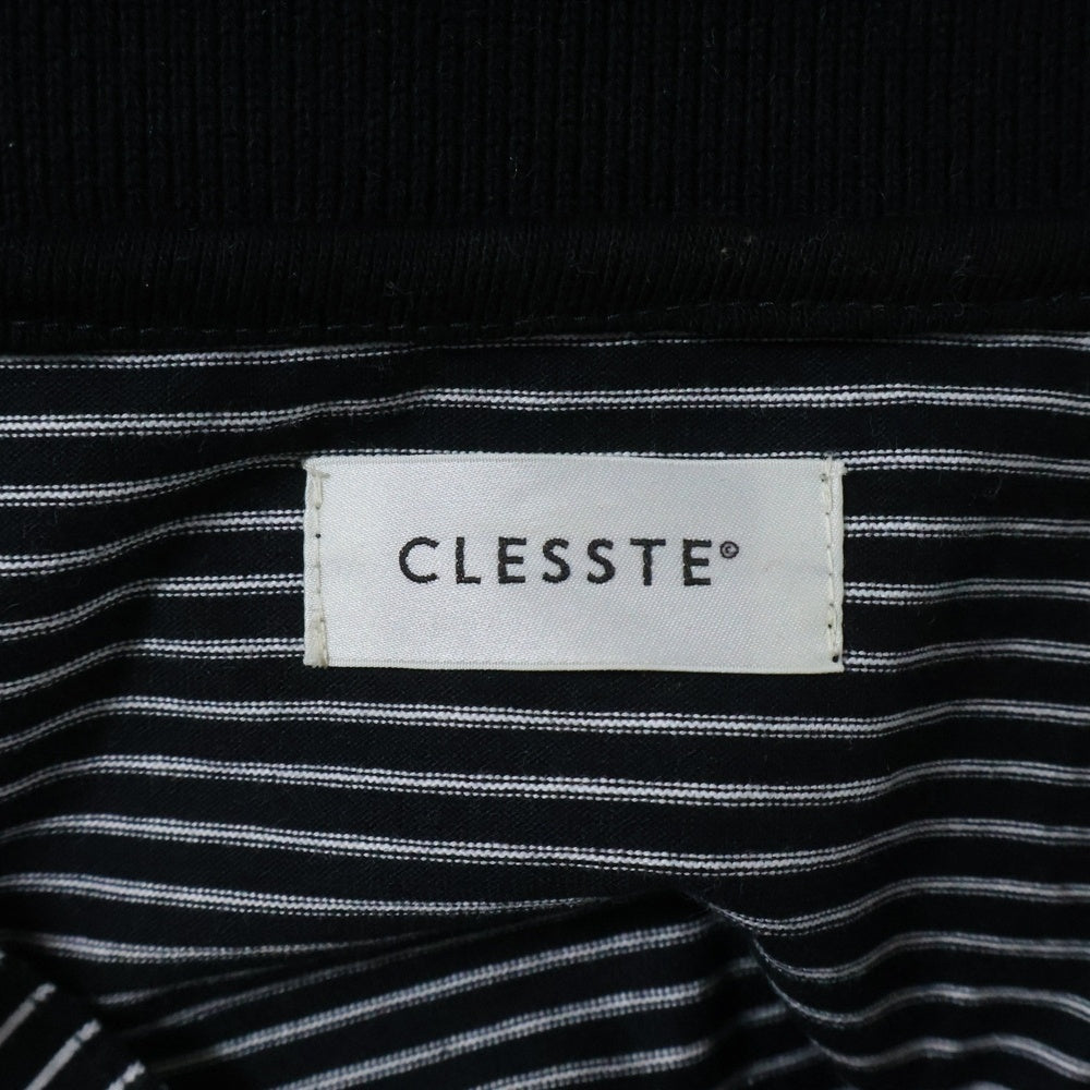 CLESSTE(クレスト) ストライプ柄 オーバーサイズ 長袖ポロシャツ ブラック CLE-TE-2404