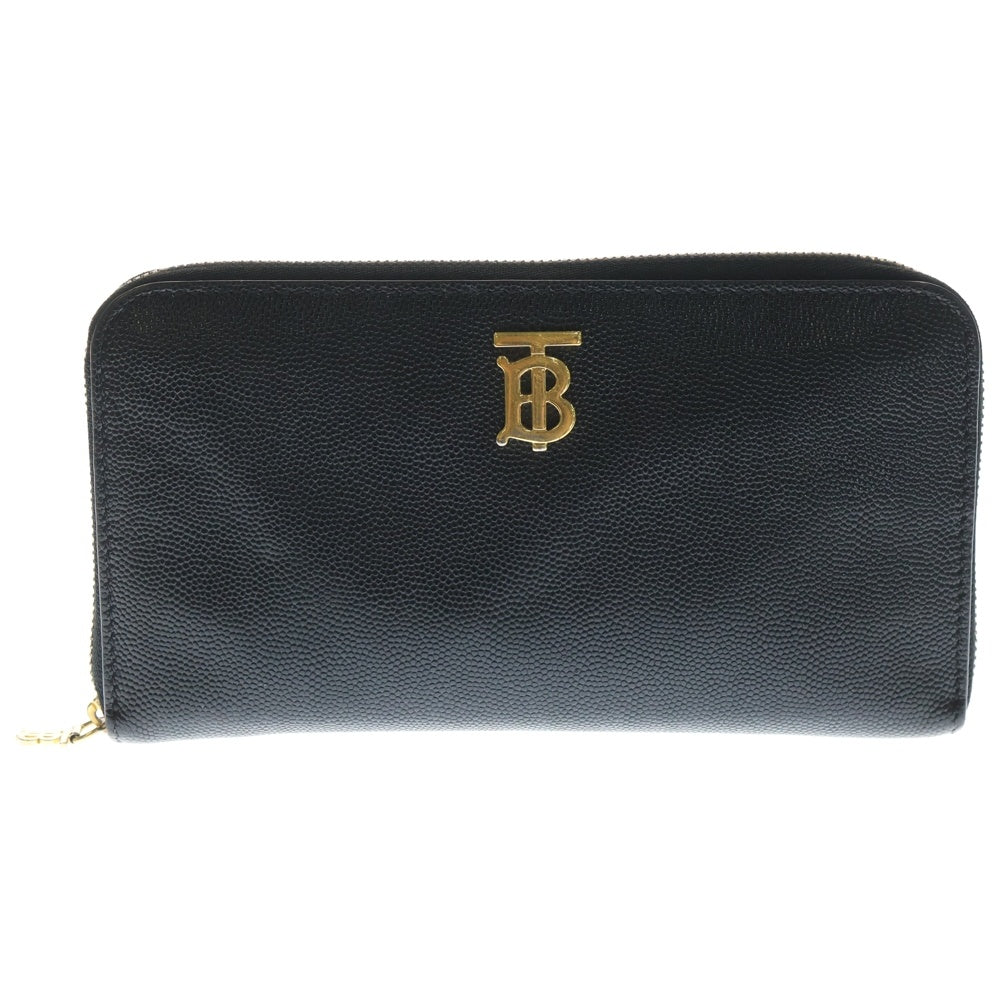 BURBERRY(バーバリー) エルモア TBメタルロゴ ラウンドファスナー レザー長財布 ブラック