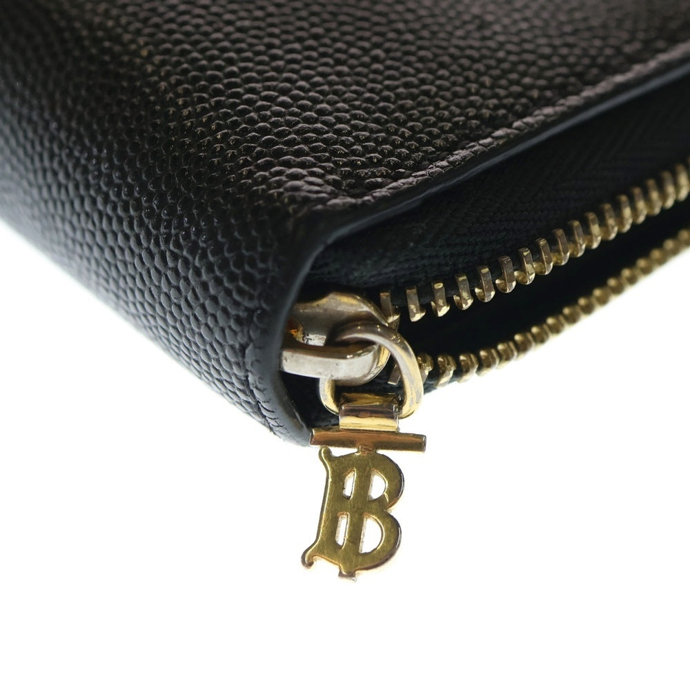 BURBERRY(バーバリー) エルモア TBメタルロゴ ラウンドファスナー レザー長財布 ブラック