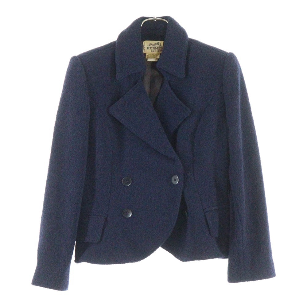 HERMES(エルメス) 馬車タグ ウール ダブルブレスト スーツ ジャケット スカート セットアップ レディース ネイビー