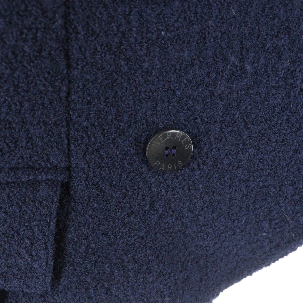 HERMES エルメス ボタン付きネイビー プリーツスカート 洗ってもプリーツそのまま♪ 1年中OK スラリと細見えプリーツスカート