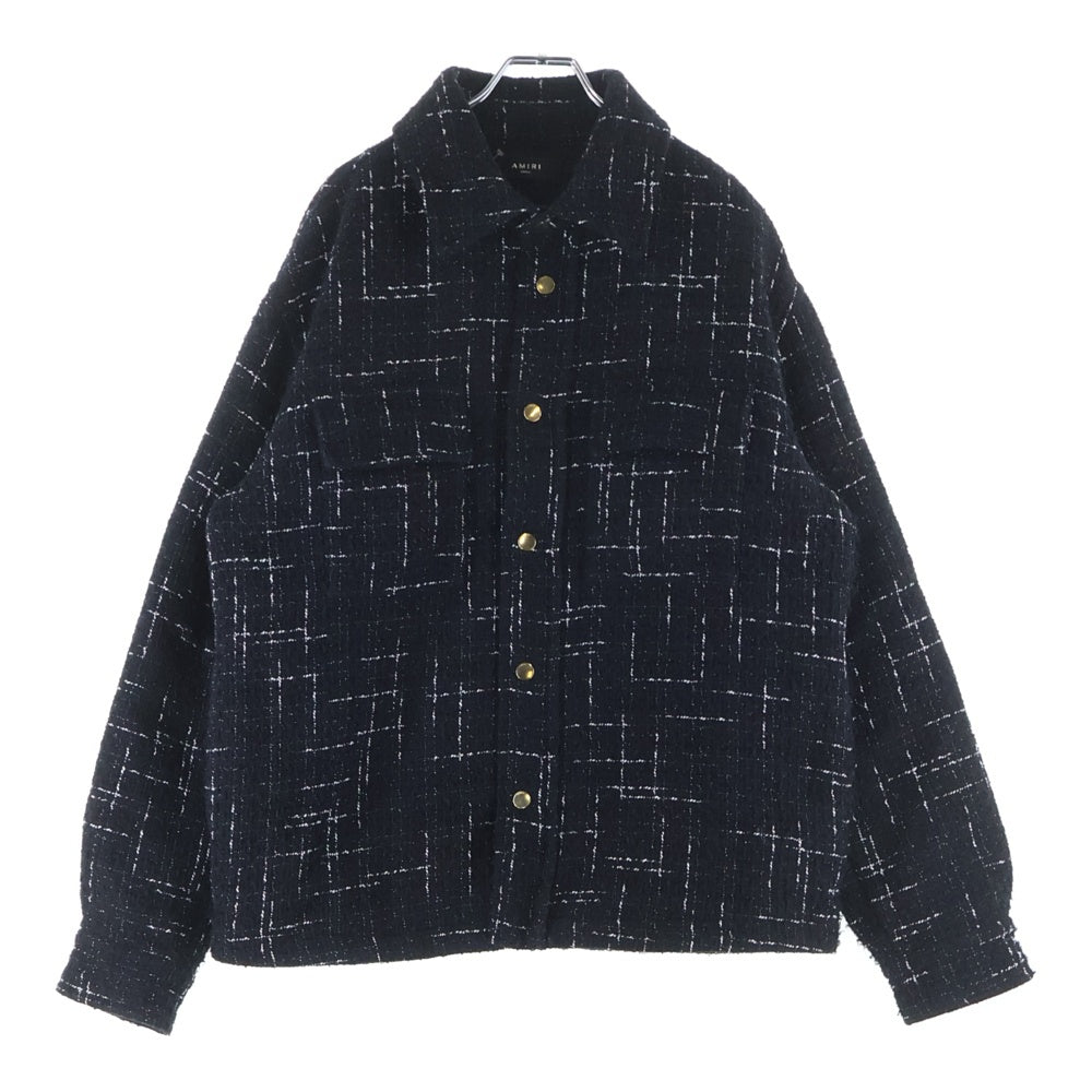AMIRI(アミリ) Fleck Tweed Padded Overshirt フロントポケット付 ツイードジャケット ブラック AMSTOS1017
