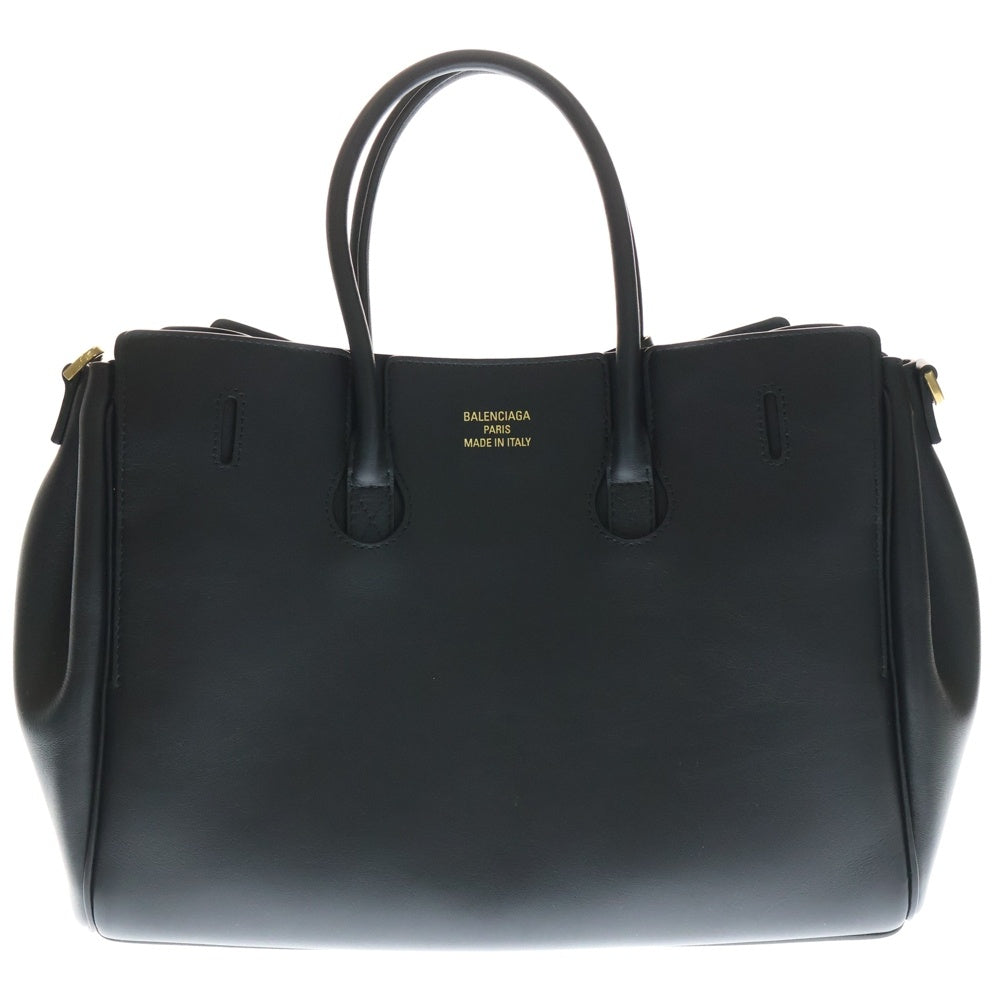 BALENCIAGA(バレンシアガ) Bel Air ベルエア アンティーク調ゴールド金具 スムースカーフスキン ミディアム キャリーオールバッグ ブラック レディース