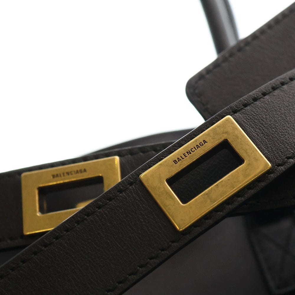 BALENCIAGA(バレンシアガ) Bel Air ベルエア アンティーク調ゴールド金具 スムースカーフスキン ミディアム キャリーオールバッグ ブラック レディース