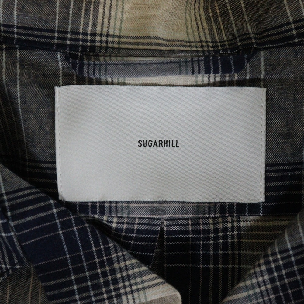 SUGARHILL(シュガーヒル) 24SS YAK OMBRE PLAID OPEN COLLAR BROUSE オンブレチェック オープンカラー長袖シャツ ブルー 2441000501