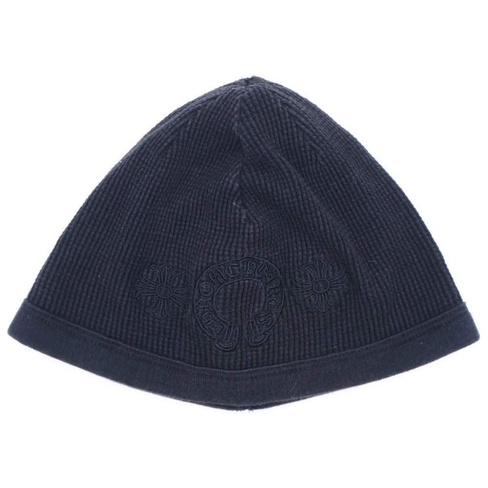 CHROME HEARTS(クロムハーツ) ホースシュー刺繍ロゴ サーマルニットビーニー 帽子 ブラック