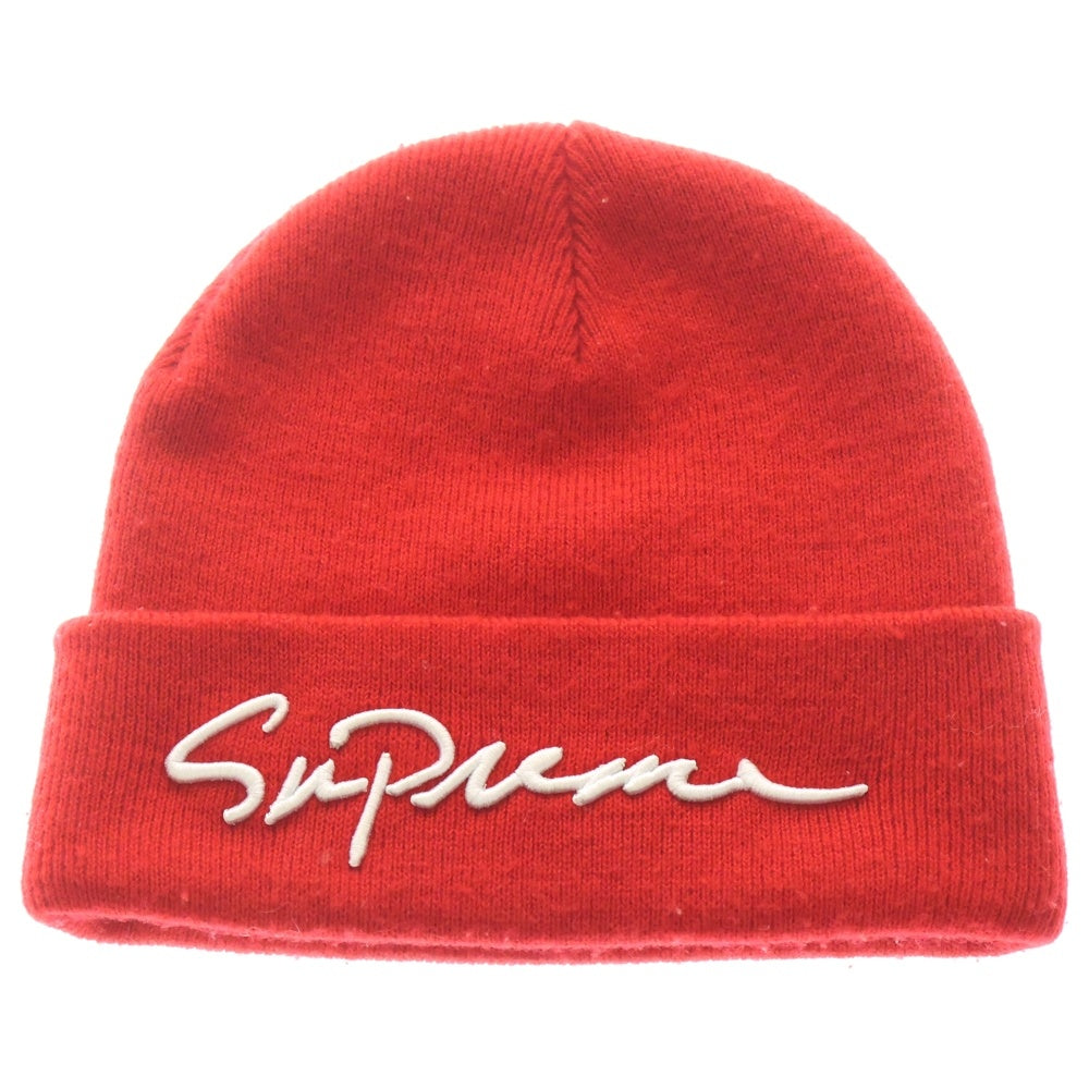 SUPREME(シュプリーム) フロント刺繍 アクリルビーニー ニット帽 帽子 レッド