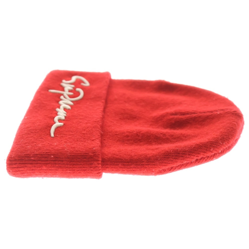 SUPREME(シュプリーム) フロント刺繍 アクリルビーニー ニット帽 帽子 レッド