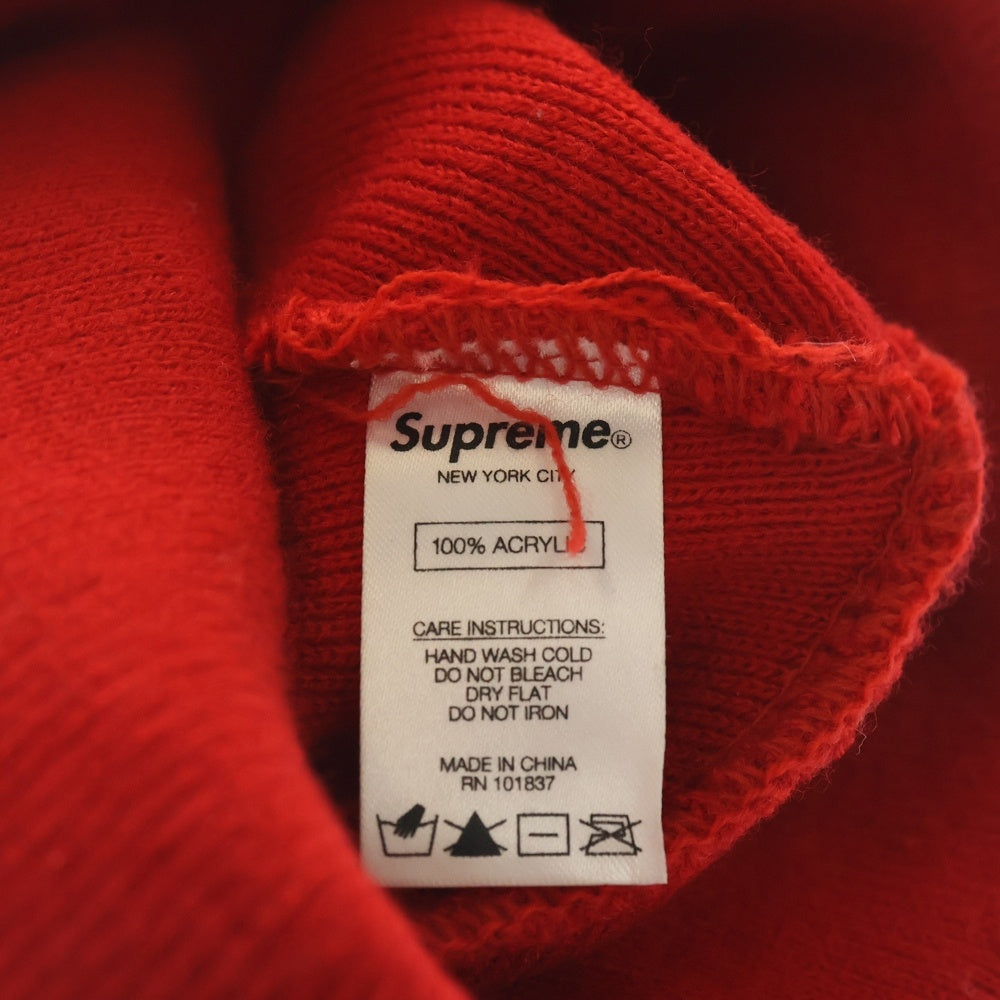 SUPREME(シュプリーム) フロント刺繍 アクリルビーニー ニット帽 帽子 レッド