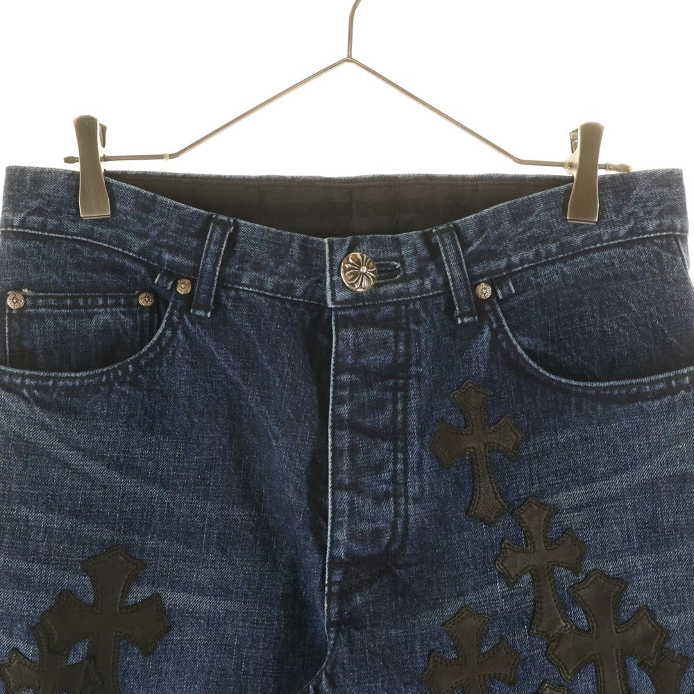 CHROME HEARTS(クロムハーツ) Flare Knee Cross Leather Patch Jeans フレアニー クロスレザーパッチ デニムパンツ インディゴ