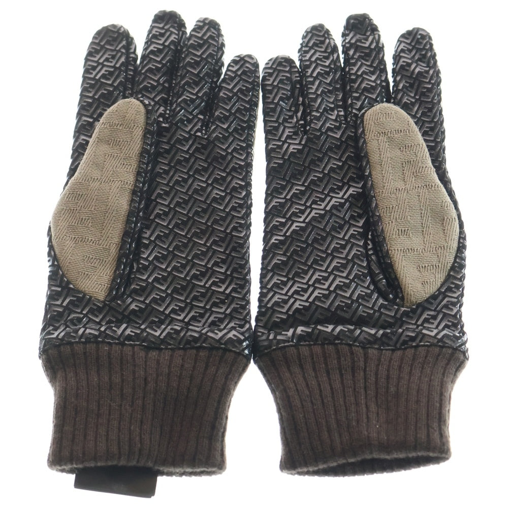 FENDI(フェンディ) 総ズッカ柄 キャンバス切り替えウール 手袋 ブラック/ブラウン FXY081 ABIN M