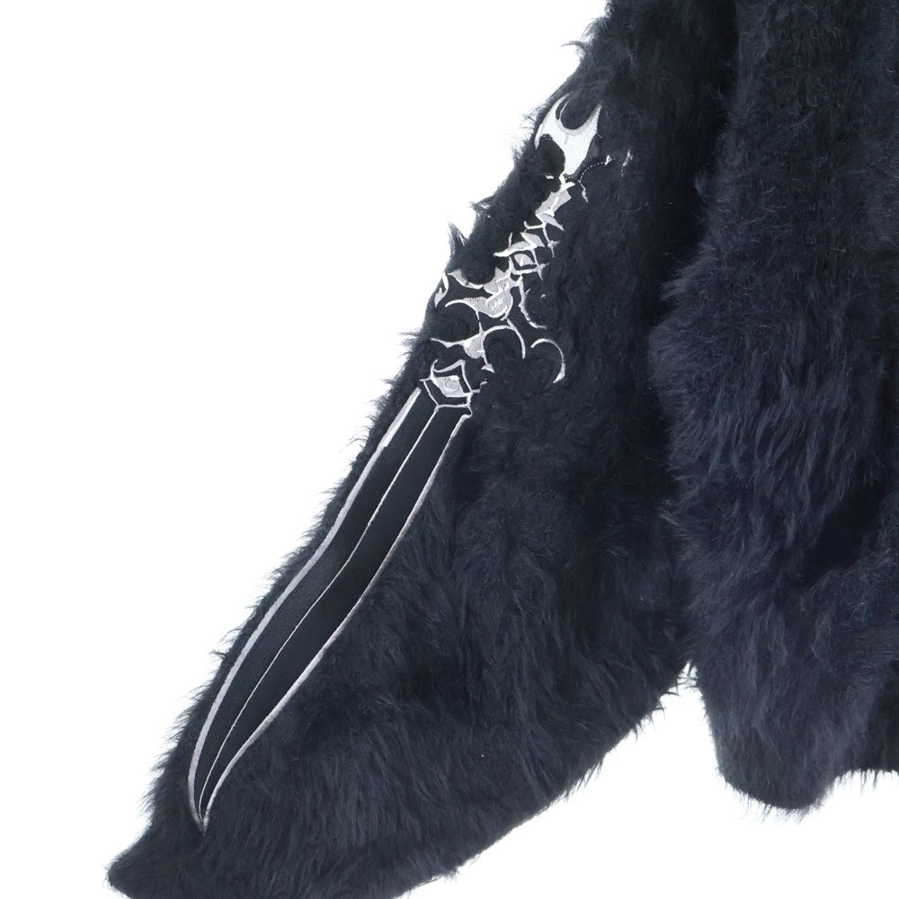 THUG CLUB(サグクラブ) Pack Fur Sword Hoodie パック ファー ソード アーム刺繍デザイン フーディーパーカー ブラック TC24KN1101