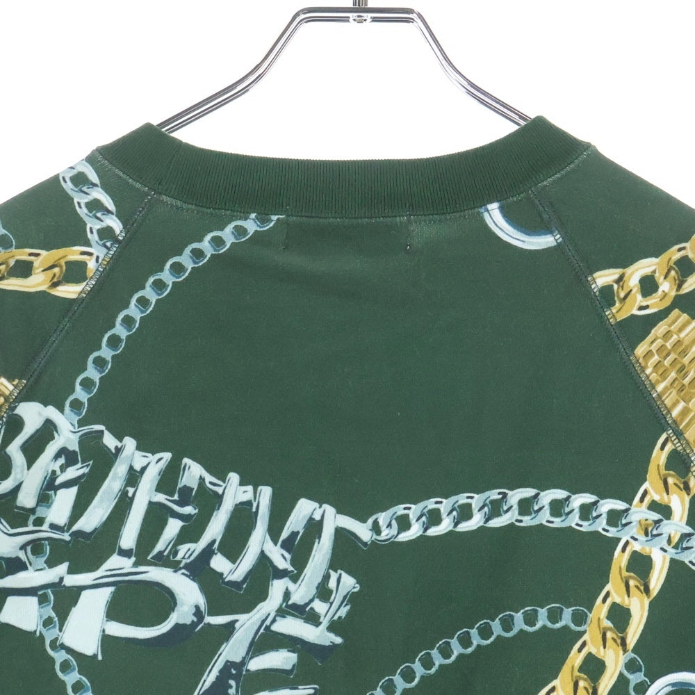A BATHING APE(アベイシングエイプ) BAPE JEWELS CREWNECK ロゴ刺繍 ベイプ ジュエルズ 総柄プリント クルーネック長袖スウェットトレーナー グリーン 001SWJ801003M