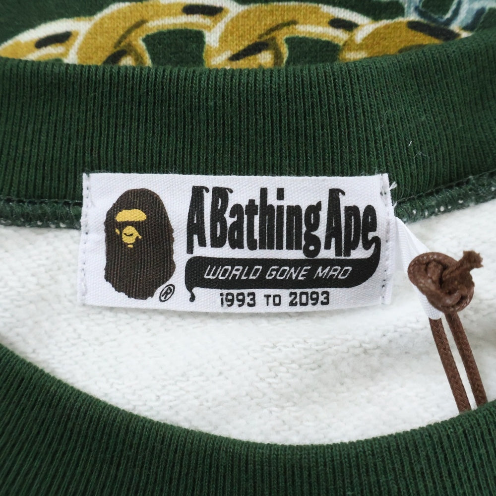 A BATHING APE(アベイシングエイプ) BAPE JEWELS CREWNECK ロゴ刺繍 ベイプ ジュエルズ 総柄プリント クルーネック長袖スウェットトレーナー グリーン 001SWJ801003M