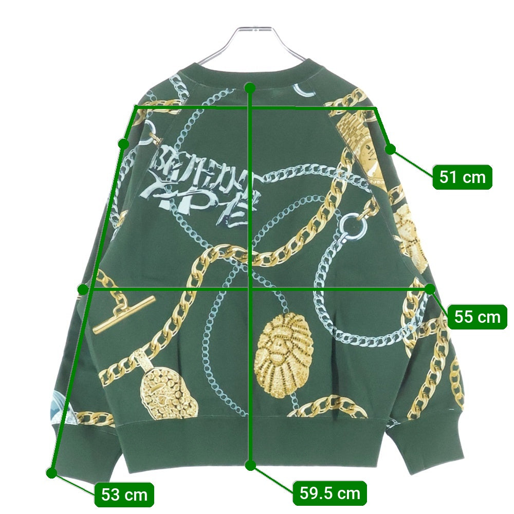 A BATHING APE(アベイシングエイプ) BAPE JEWELS CREWNECK ロゴ刺繍 ベイプ ジュエルズ 総柄プリント クルーネック長袖スウェットトレーナー グリーン 001SWJ801003M
