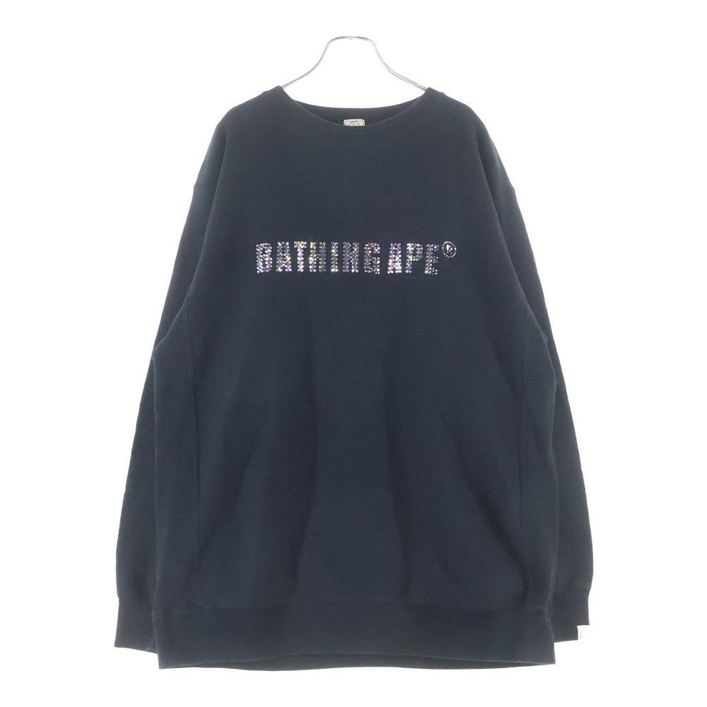 A BATHING APE(アベイシングエイプ) Swarovski Crystal Logo Crewneck スワロフスキーロゴ クルーネック長袖スウェットトレーナー ブラック