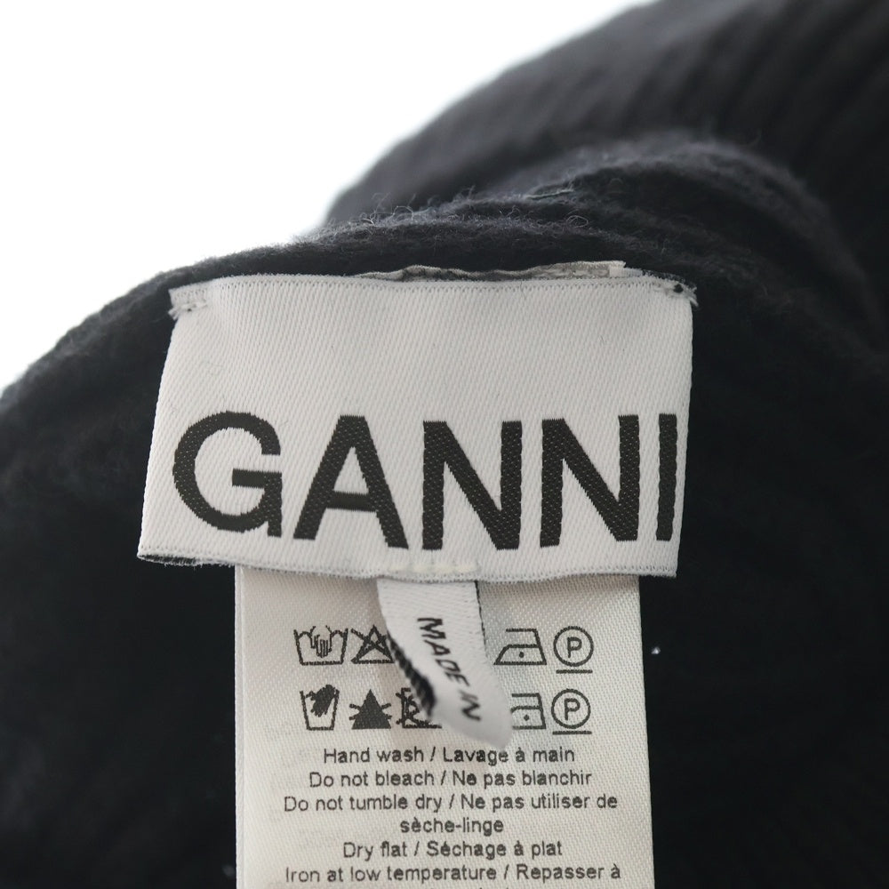 GANNI(ガニー) Structured Rib Beret ウール混 ニットベレー帽 ブラック
