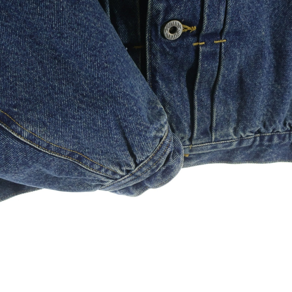 HUMAN MADE(ヒューマンメイド) ビッグシルエット 襟コーデュロイ バックプリント ユーズド加工 デニムジャケット HM31JK018