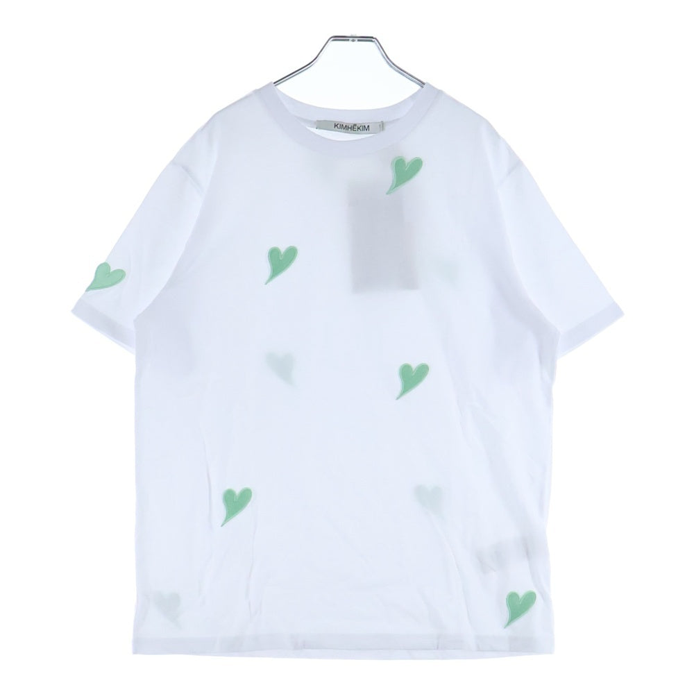 KIMHEKIM(キムヘキム) ハート刺繍 クルーネック半袖Tシャツカットソー ホワイト/グリーン SS25-ZF5JS01-WG