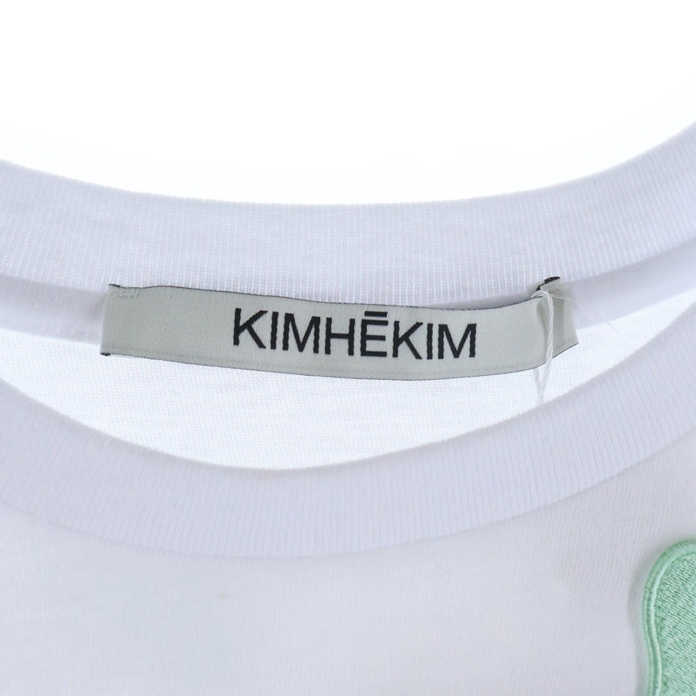 KIMHEKIM(キムヘキム) ハート刺繍 クルーネック半袖Tシャツカットソー ホワイト/グリーン SS25-ZF5JS01-WG