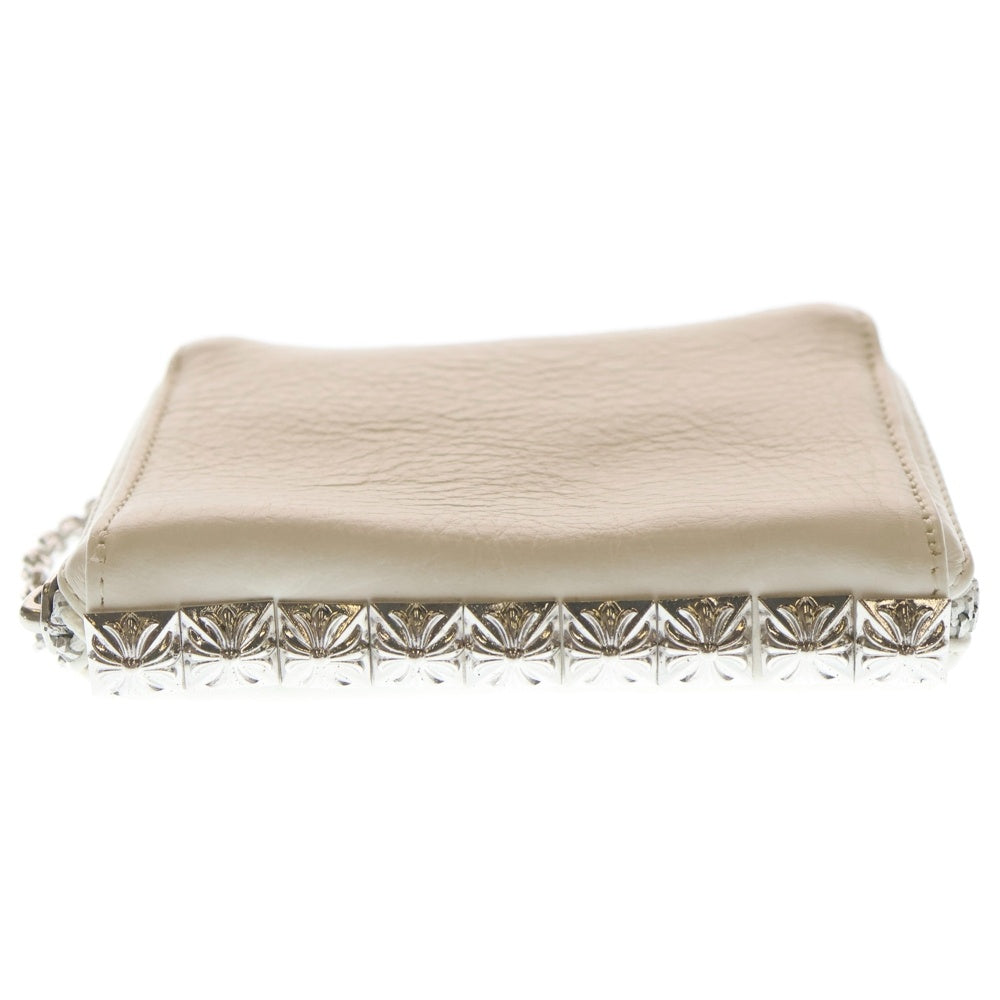 CHROME HEARTS(クロムハーツ) 3 SIDE ZIP 3サイドジップ サイドピラミッドスタッズ レザーコンパクトウォレット ホワイト