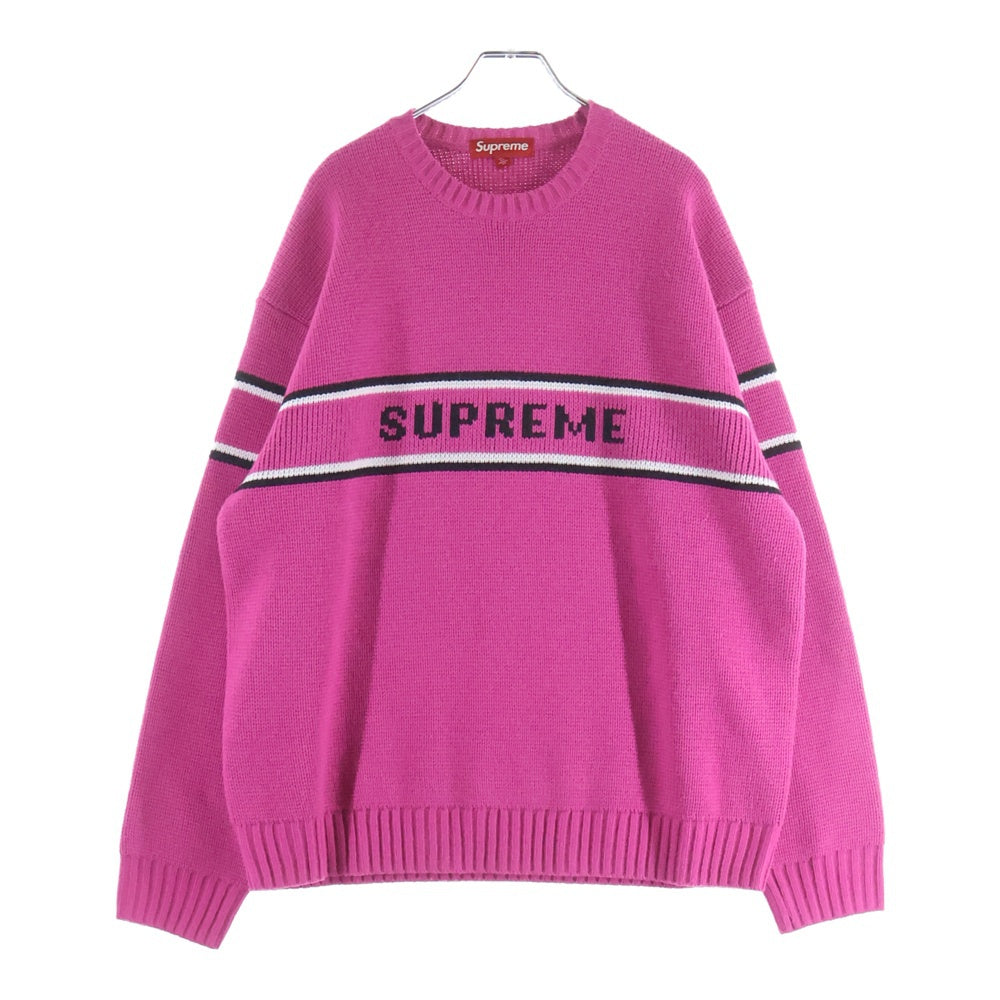 SUPREME(シュプリーム) 23AW Chest Stripe Sweater チェストストライプクルーネックニットセーター ピンク