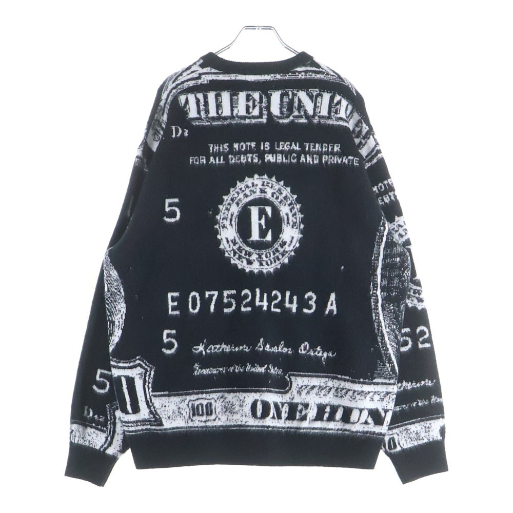 SUPREME(シュプリーム) 25SS Money Sweater 総柄マネーモチーフ クルーネック長袖ニットセーター ブラック