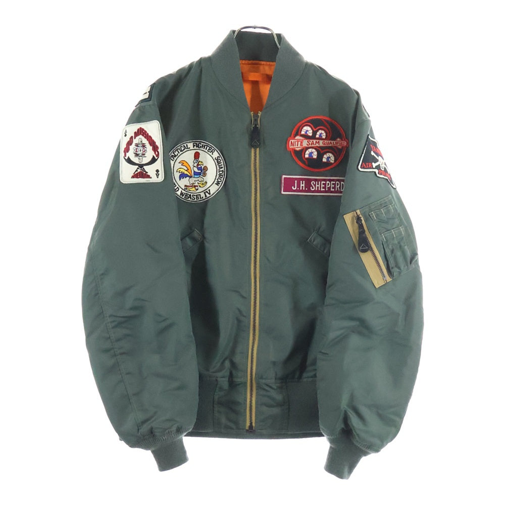 Buzz Rickson's(バズリクソンズ) Type L-2B H-TYPE 67th TAC.FTR.SQ. WILD WEASEL IV ワッペンデザイン リバーシブルナイロンジップアップフライトジャケット カーキ/オレンジ BR15564