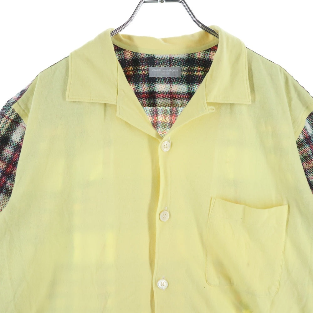 COMME des GARCONS HOMME(コムデギャルソンオム) 02SS 田中オム 転写 異素材切替 オープンカラー半袖シャツ イエロー HF-B012