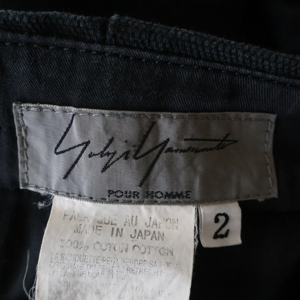 Yohji Yamamoto POUR HOMME(ヨウジヤマモト プールオム) ベルトループデザイン コットン ワイドパンツ ブラック