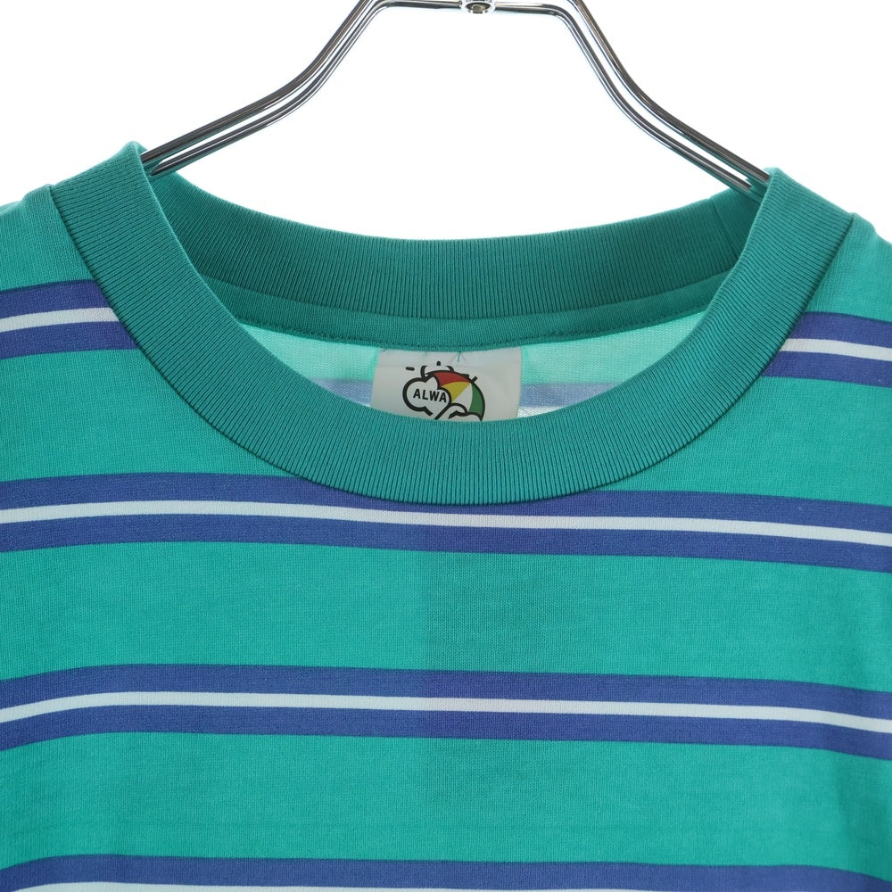 ALWAYTH(オルウェイス) 22SS×Arnold Palmer アーノルドパーマー ストライプ柄 刺繍ロゴ クルーネック 半袖Tシャツ カットソー ブルー AWXP-22SS-003