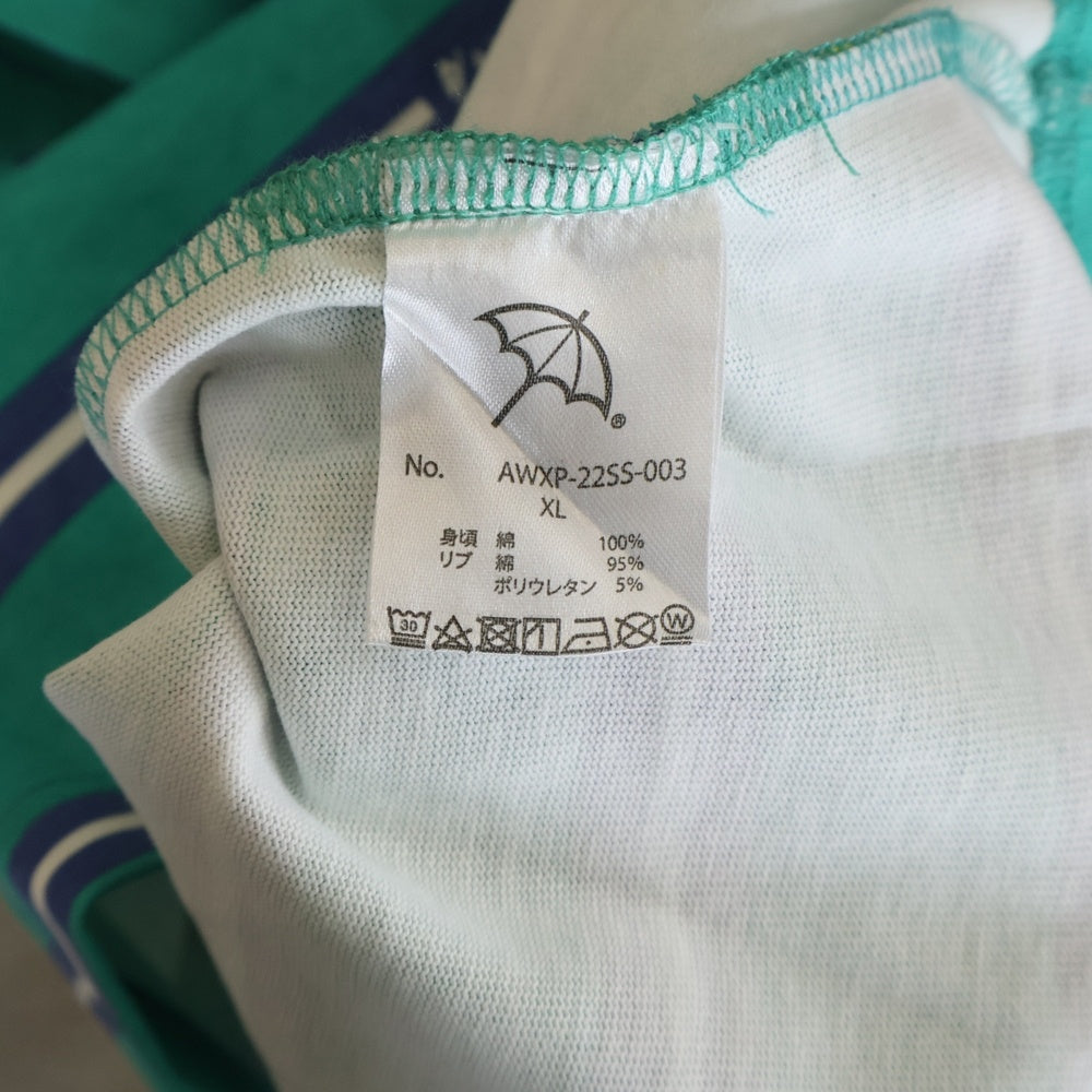 ALWAYTH(オルウェイス) 22SS×Arnold Palmer アーノルドパーマー ストライプ柄 刺繍ロゴ クルーネック 半袖Tシャツ カットソー ブルー AWXP-22SS-003