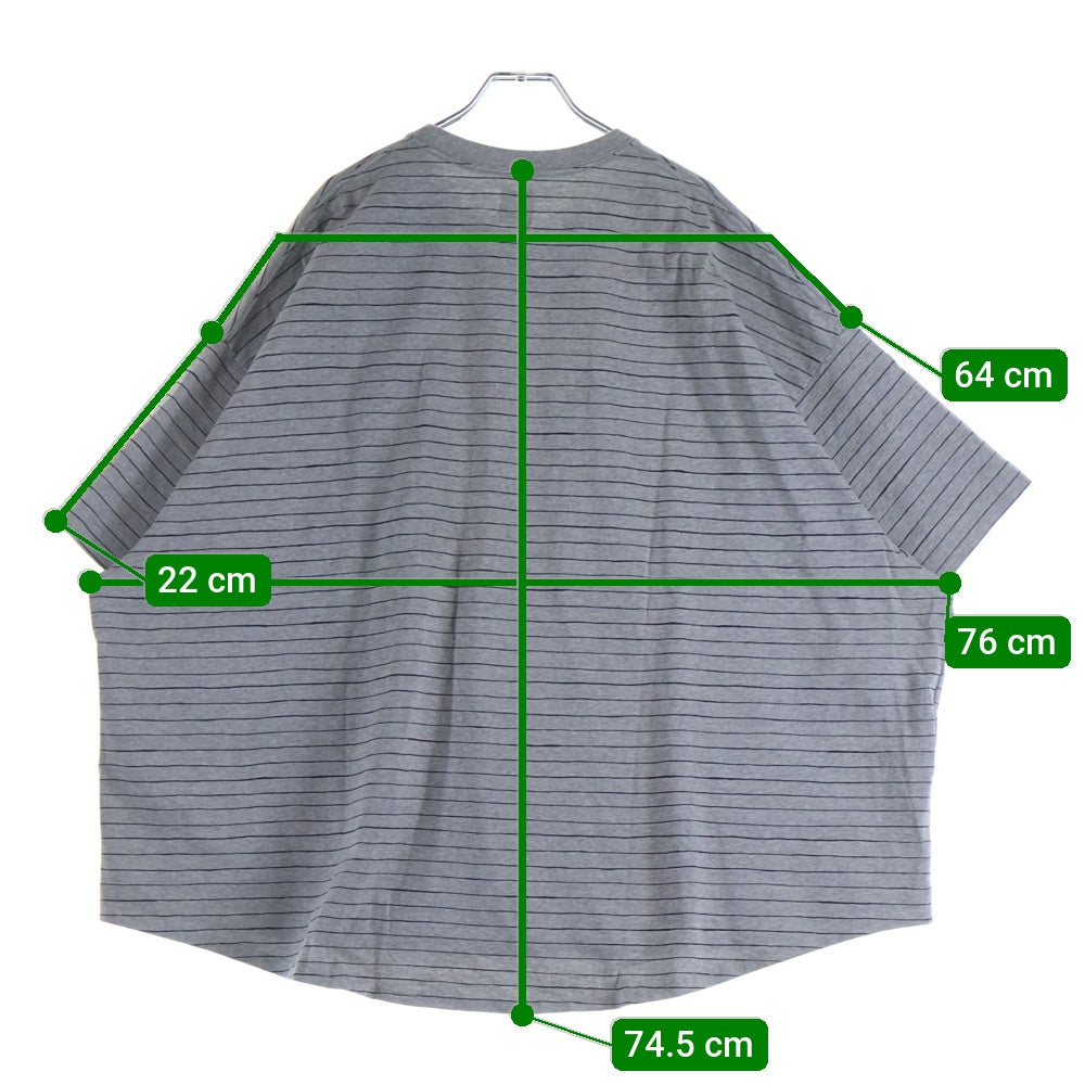 SEE SEE(シーシー) 刺繍ロゴ ストライプ柄 クルーネック 半袖Tシャツ カットソー グレー