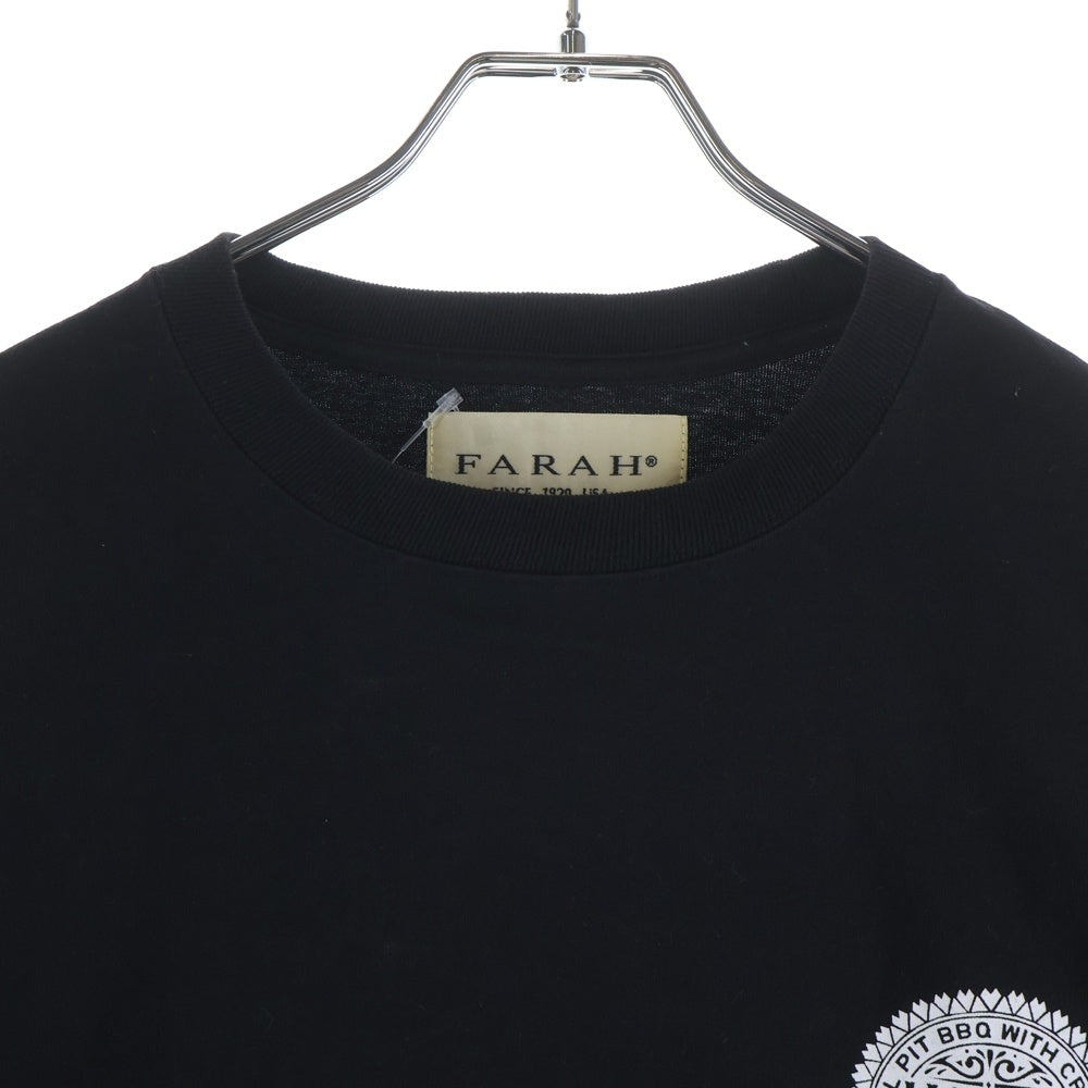 is-ness(イズネス) ×THE HERMIT CLUB ×FARAH PRINT L/S TEE ザ ハーミットクラブ ファーラー プリント クルーネック 長袖Tシャツ カットソー ブラック FR233M30HS01
