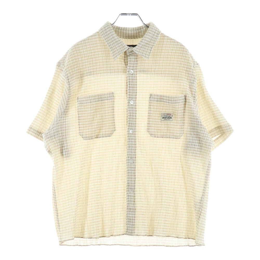 STUSSY(ステューシー) 25SS CRINKLED CHECK SS SHIRT ワッペンロゴ クリンクル チェック総柄 半袖シャツ ベージュ 1110371