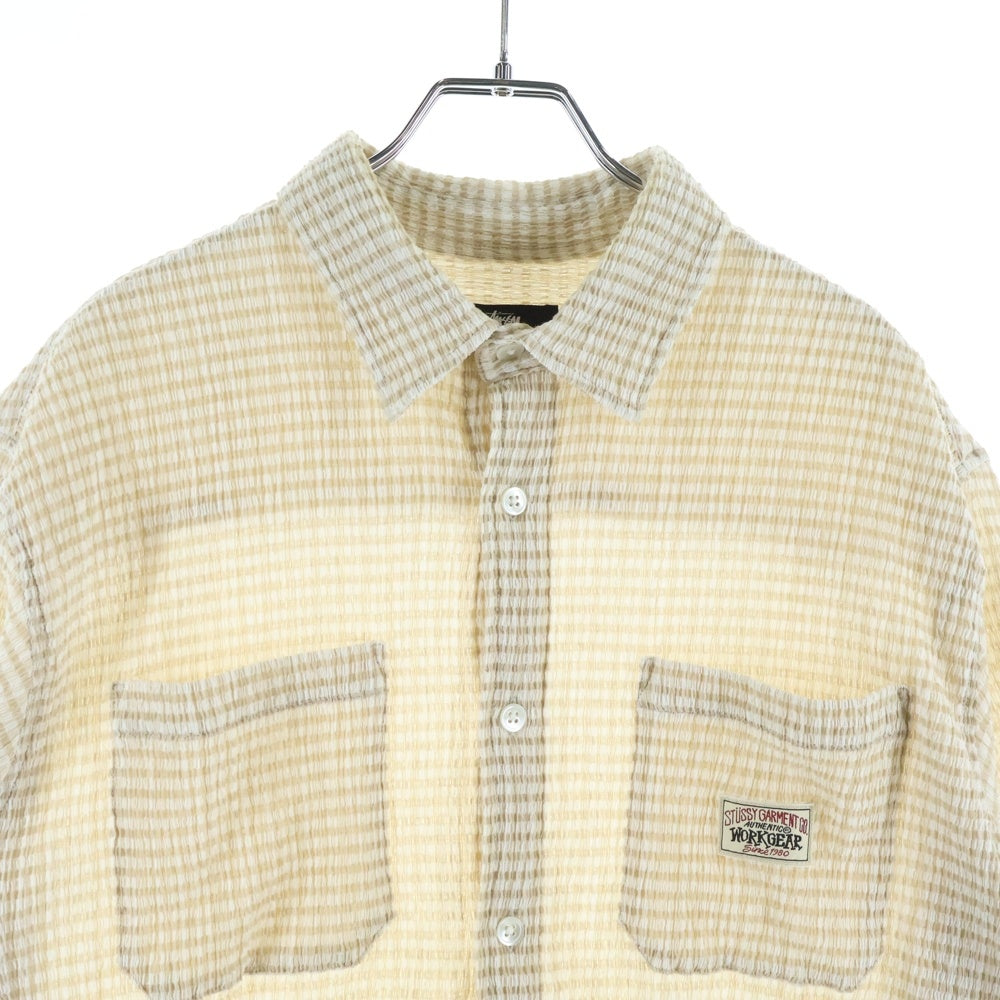 STUSSY(ステューシー) 25SS CRINKLED CHECK SS SHIRT ワッペンロゴ クリンクル チェック総柄 半袖シャツ ベージュ 1110371