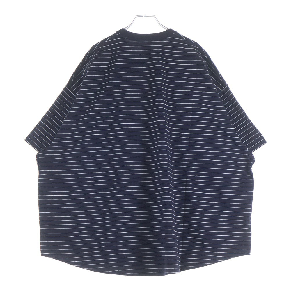 SEE SEE ネイビー ストライプ 長袖カットソー SEE SEE(シーシー) 刺繍ロゴ ストライプ柄 クルーネック 半袖Tシャツ